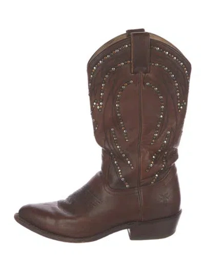 Pre-owned Frye Leather Studded Accents Western Boots In Brown