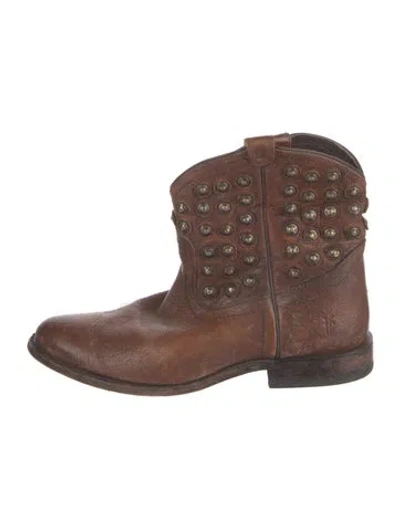 Pre-owned Frye Leather Studded Accents Western Boots In Brown