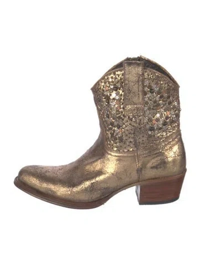 Pre-owned Frye Leather Studded Accents Western Boots In Gold/metallic