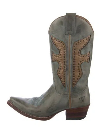 Pre-owned Frye Leather Studded Accents Western Boots In Green