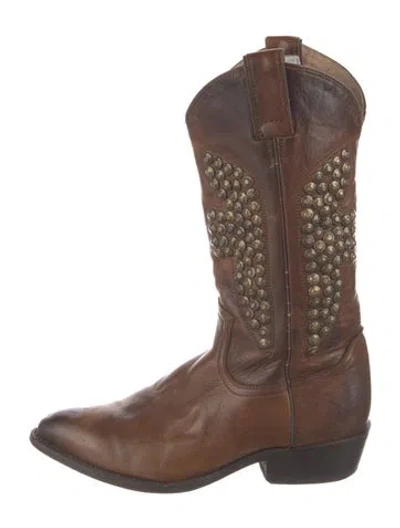 Pre-owned Frye Leather Studded Accents Western Boots In Metallic
