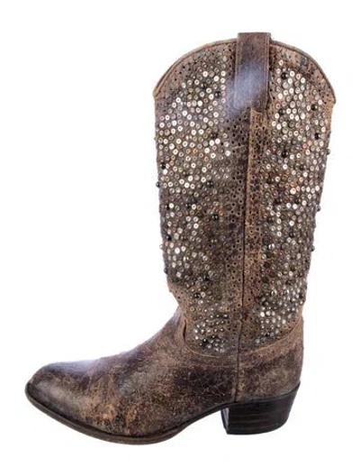 Pre-owned Frye Leather Studded Accents Western Boots In Neutral