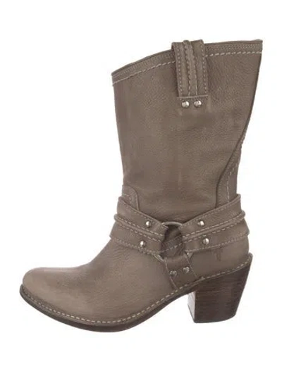 Pre-owned Frye Leather Studded Accents Western Boots In Neutrals