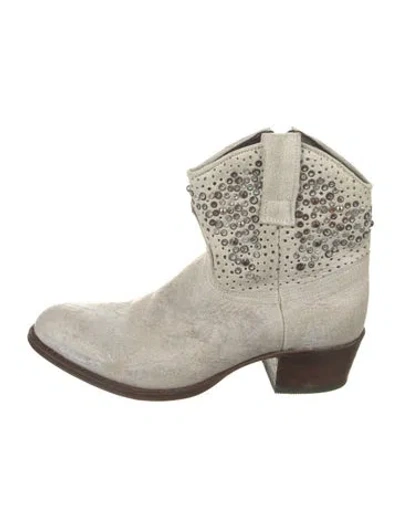 Pre-owned Frye Leather Studded Accents Western Boots In Neutrals