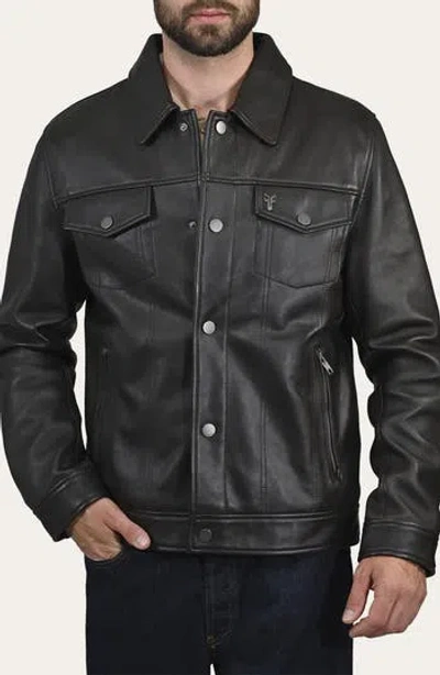 Frye Leather Trucker Jacket In Black