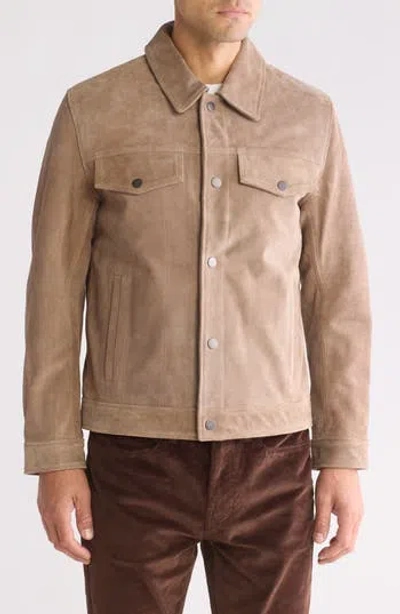 Frye Leather Trucker Jacket In Taupe