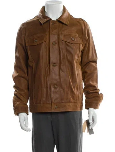 Pre-owned Frye Leather Trucker Jacket W/ Tags In Brown