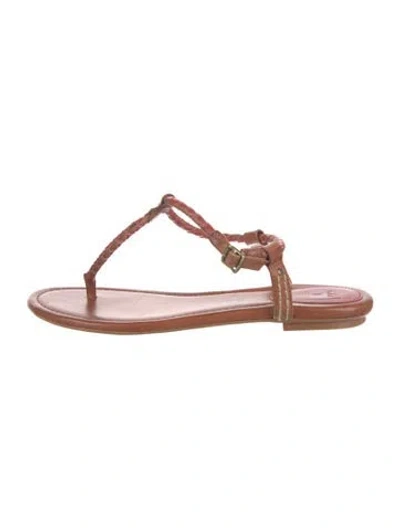 Pre-owned Frye Leather T-strap Sandals In Brown