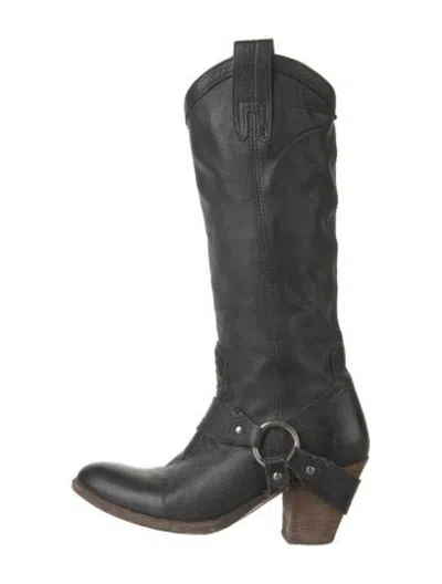 Pre-owned Frye Leather Western Boots In Black