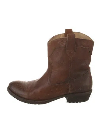 Pre-owned Frye Leather Western Boots In Brown