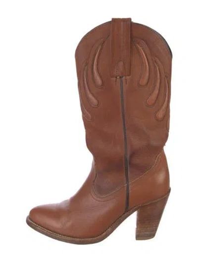 Pre-owned Frye Leather Western Boots In Brown