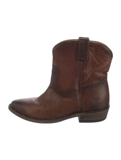 Pre-owned Frye Leather Western Boots In Brown