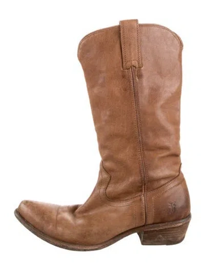 Pre-owned Frye Leather Western Boots In Brown