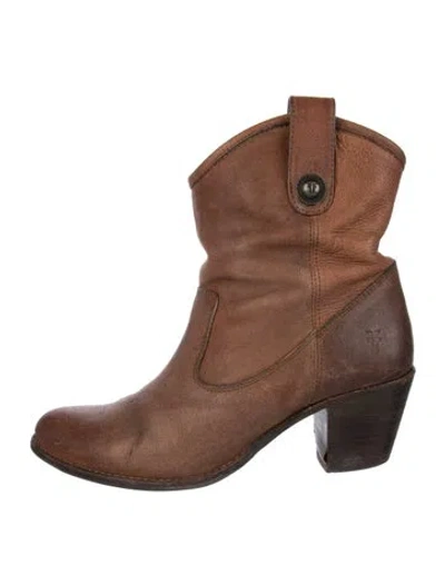 Pre-owned Frye Leather Western Boots In Brown