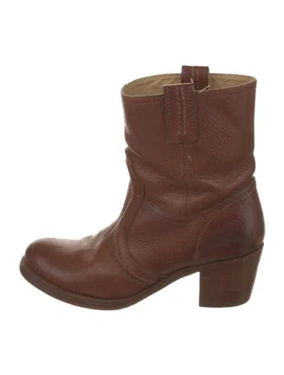Pre-owned Frye Leather Western Boots In Brown
