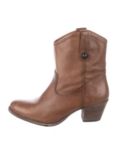 Pre-owned Frye Leather Western Boots In Brown