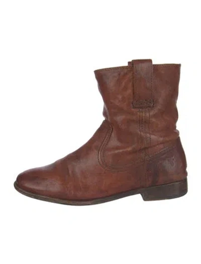 Pre-owned Frye Leather Western Boots In Brown