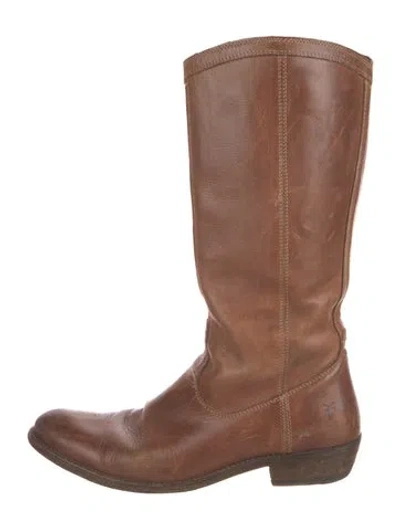 Pre-owned Frye Leather Western Boots In Brown