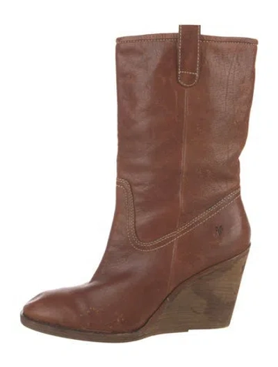 Pre-owned Frye Leather Western Boots In Brown