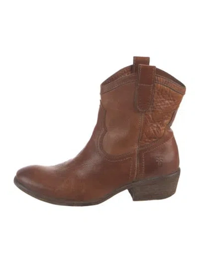 Pre-owned Frye Leather Western Boots In Brown