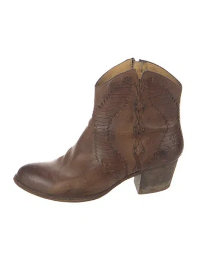 Pre-owned Frye Leather Western Boots In Brown