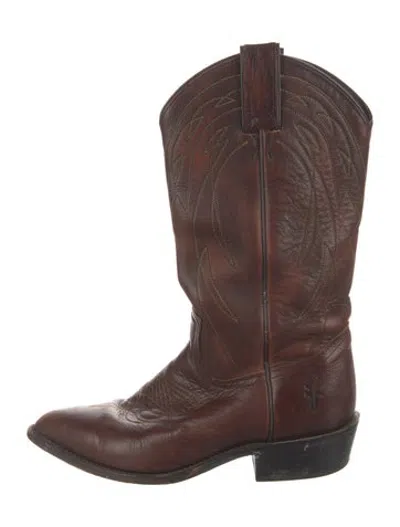 Pre-owned Frye Leather Western Boots In Brown