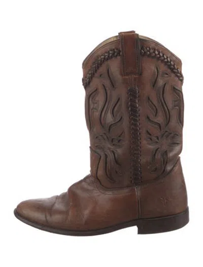 Pre-owned Frye Leather Western Boots In Brown