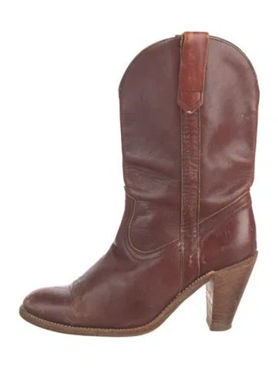 Pre-owned Frye Leather Western Boots In Burgundy