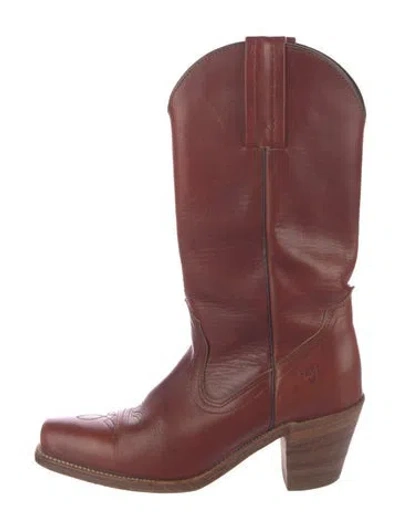 Pre-owned Frye Leather Western Boots In Burgundy