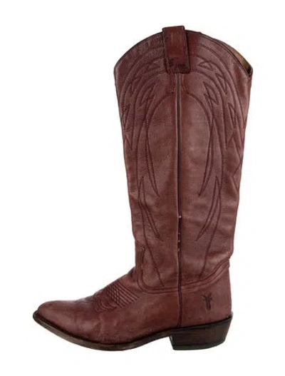 Pre-owned Frye Leather Western Boots In Burgundy