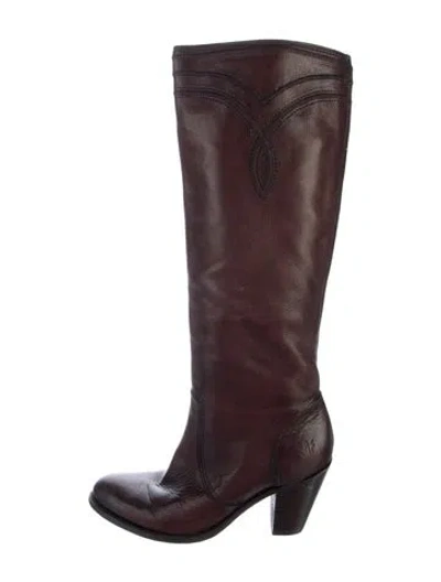 Pre-owned Frye Leather Western Boots In Burgundy
