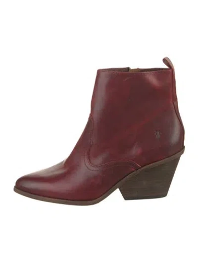 Pre-owned Frye Leather Western Boots In Burgundy