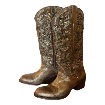 Pre-owned Frye Leather Western Boots In Gold