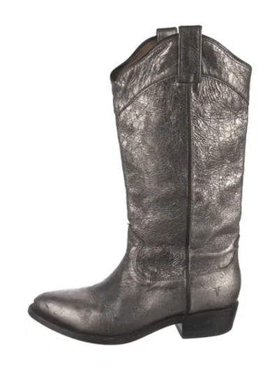 Pre-owned Frye Leather Western Boots In Metallic/silver