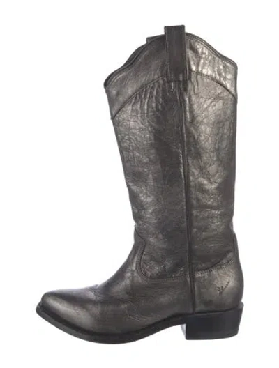 Pre-owned Frye Leather Western Boots In Metallic/silver