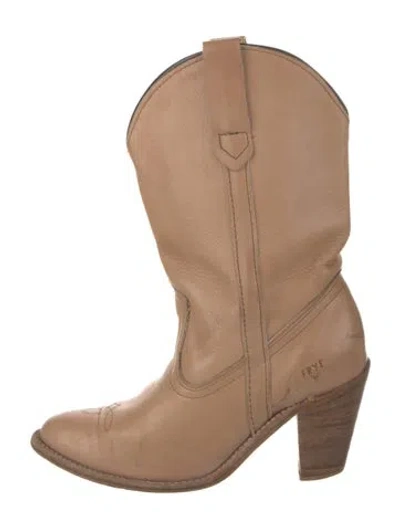 Pre-owned Frye Leather Western Boots In Neutral