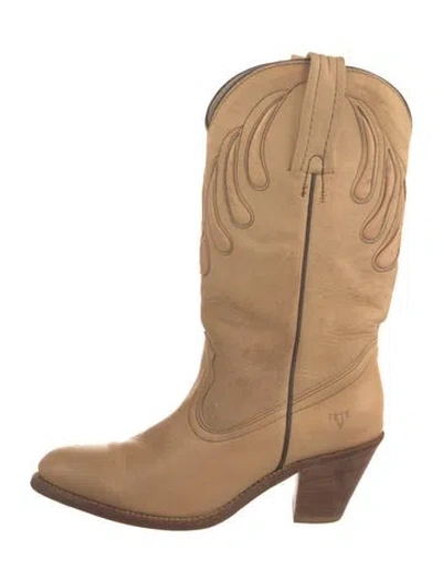 Pre-owned Frye Leather Western Boots In Neutrals