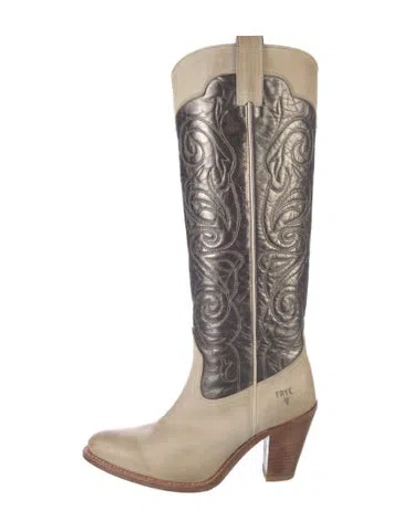 Pre-owned Frye Leather Western Boots In Silver