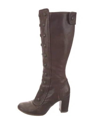 Pre-owned Frye Leather Whipstitch Trim Boots In Brown