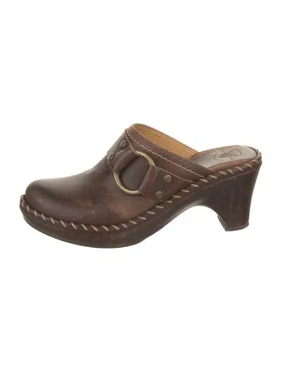 Pre-owned Frye Leather Whipstitch Trim Mules In Brown