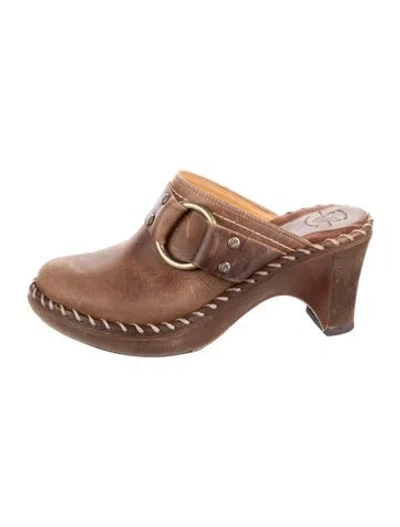 Pre-owned Frye Leather Whipstitch Trim Mules In Brown