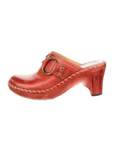Pre-owned Frye Leather Whipstitch Trim Mules In Orange
