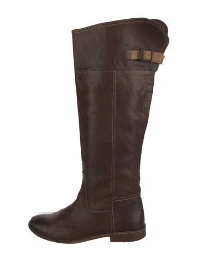 Pre-owned Frye Leather Whipstitch Trim Riding Boots In Brown