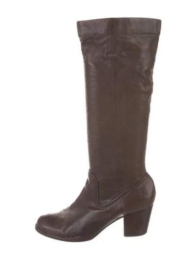 Pre-owned Frye Leather Whipstitch Trim Riding Boots In Brown