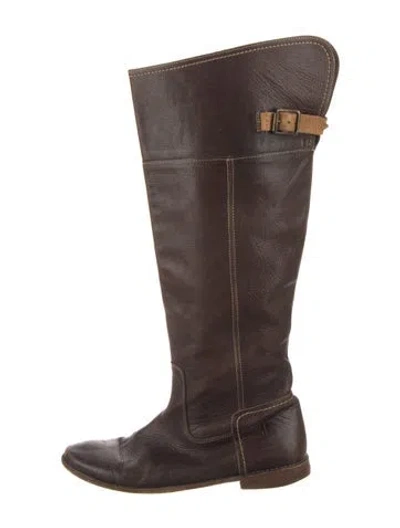 Pre-owned Frye Leather Whipstitch Trim Riding Boots In Brown
