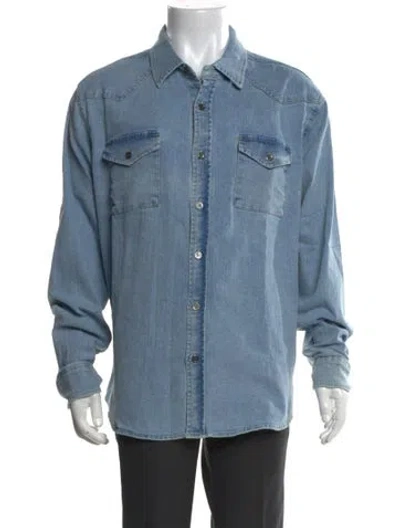 Pre-owned Frye Long Sleeve Denim Shirt W/ Tags In Blue