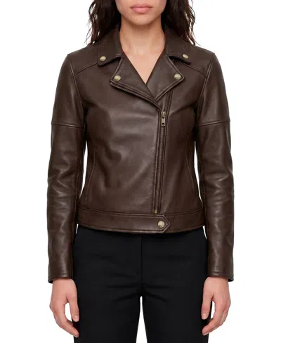 Frye Loretta Biker Jacket In Moka Brown