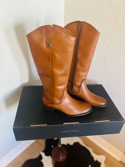 Pre-owned Frye Marissa Medallion Inside Zip Tall Leather Boot, Western, Brown Size 8, In Cognac