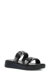 Frye Maya Buckle Platform Slide Sandal In Black