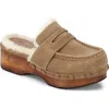 Frye Melody Genuine Shearling Lined Platform Clog In Brown